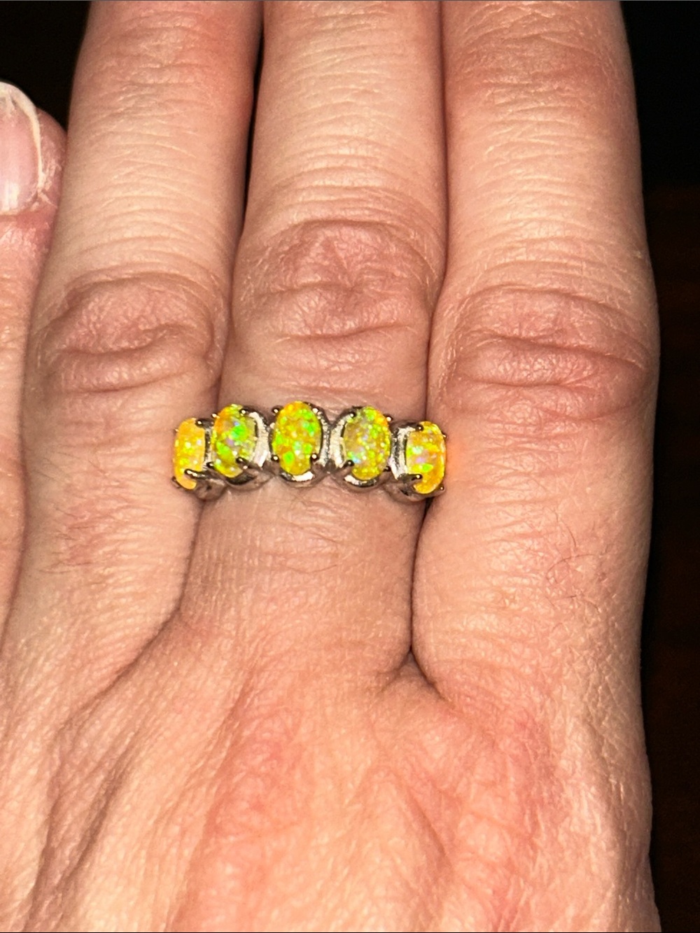 Yellow Opal Five-Stone 925 Sterling Silver Ring
